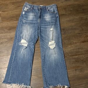 Risen High Rise Distressed Wide Leg Jean